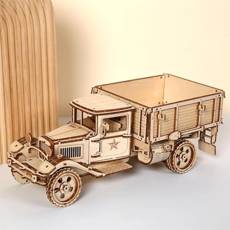 3D Wooden Puzzle Model Kit for Adults, 3D Puzzle Wooden Truck Model Kit, Self-Assembly, Vintage Car, Mechanical Construction Craft Set, as a Birthday Gift, Decoration Collection, 264 Pieces - Image 3